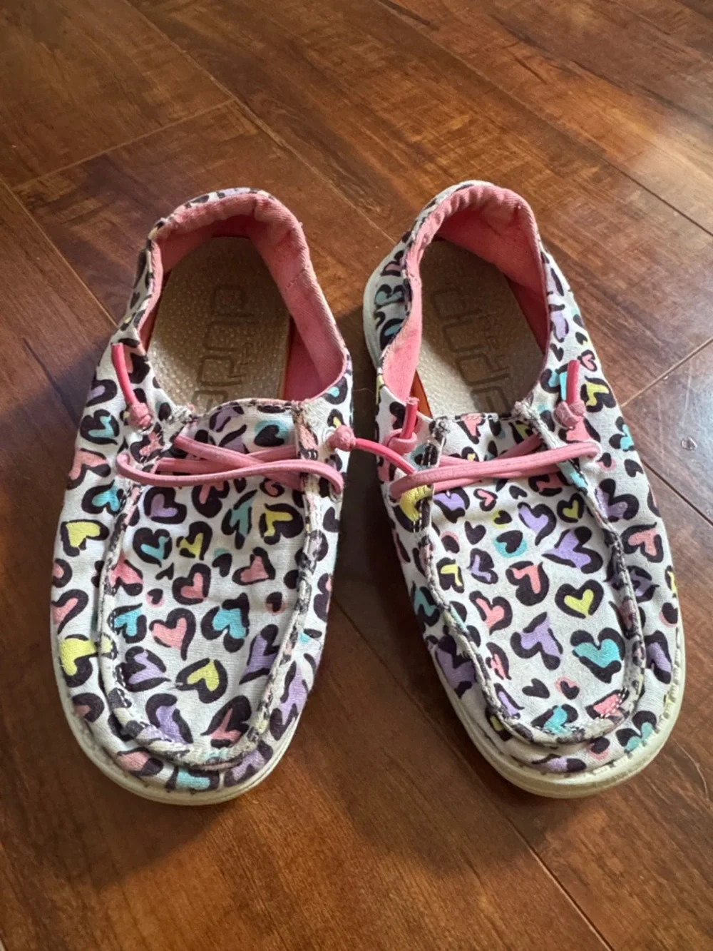 Hey Dude Kids' Multicolor Heart-Print Slip-On Moccasins in Pink Trim